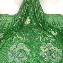 2021 high quality French Nigerian sequins net lace,African tulle mesh sequence lace fabric for party dress 5yards/lot GREEN 2024 - buy cheap