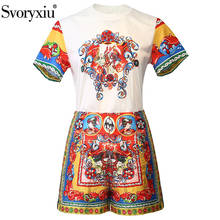 Svoryxiu-Conjunto de dos piezas de diseñador de pasarela para mujer, Tops de manga corta blancos a la moda + Pantalones cortos con estampado de Guerrero, traje de verano 2024 - compra barato