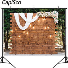 Capisco fotografia backdrops luzes da corda fundo de madeira flor festa de aniversário casamento banner decoração foto estúdio adereços 2024 - compre barato