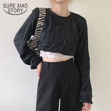 Fall 2020 Women Long Sleeve Cotton Blouse Short Crop Tops Korean Fashion Clothing Loose Shirt Blusas O-neck casual blouses 12346 2024 - buy cheap