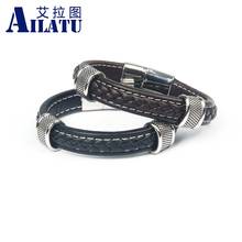 Ailatu-pulsera de cuero genuino para hombre, brazalete de moda con diseño de botón magnético de acero inoxidable, estilo Punk, 10 piezas 2024 - compra barato