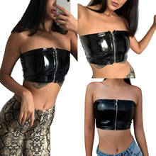 Women's Strapless Crop Tops, Sexy Sleeveless Solid Color Patent Leather Bandeau Tube Tops 2024 - buy cheap