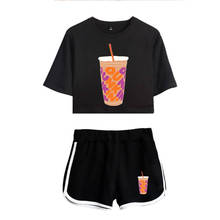 Hip hop clássico legal charli damelio gelo café splatter duas peças conjunto feminino sexy shorts + adorável camiseta criativo esporte menina terno 2024 - compre barato