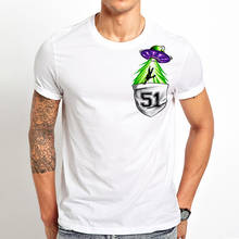 Camiseta divertida con bolsillo para hombre, camisa blanca informal, hipster, ropa de calle, UFO 51, verano, 2019 2024 - compra barato