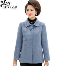 UHYTGF Female autumn coats fashion mom woolen jacket single-breasted embroidery casual plus size top women quality wool coat 499 2024 - buy cheap
