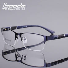 iboode Half Frame Men Business Finished Myopia Glasses Metal Retro Anti Blue Light Myopia Eyewear Frame Women Diopter 0 -1.0~6.0 2024 - buy cheap