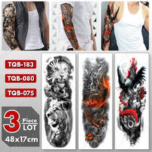 Tatuaje de manga de brazo grande para hombres y mujeres, tatuaje temporal impermeable de León Guerrero, pegatina de águila, arte corporal completo, tatuajes falsos, 3 unids/lote 2024 - compra barato