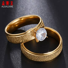 Auxauxme-Anillos de Compromiso de circón cúbico para parejas, joyas románticas de acero de titanio dorado, joyería para hombres y mujeres 2024 - compra barato