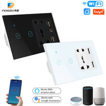 Enchufe de pared inteligente con 1/2/3 entradas, toma de corriente eléctrica de 1 vía, 2 USB, Panel táctil de cristal, 16A, Tuya, UE, EE. UU., AU, Reino Unido 2024 - compra barato