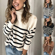 2020 New Autumn Winter Turtleneck Knitted Sweater Women Casual Rivets Striped Pullovers свитер Female Office Woman Sweaters Tops 2024 - buy cheap