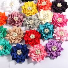 200PCS 7.5CM 2.95" Hot Lotus Fabric Flowers With Pear Rhinestone Center Hair Accessories Hair Flower  For Clips Wedding Bouquet 2024 - buy cheap