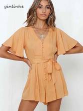 yinlinhe Orange Playsuit Summer Overalls For Women Flare Sleeve Linen Button Short Jumpsuit Women Rompers Bow Tied Outfits  1912 2024 - buy cheap