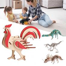 Quebra-cabeça de dinossauro 3d de madeira, enfeite de mesa montado e brinquedo infantil, cor divertida 2024 - compre barato