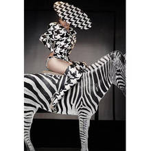 Bar night club Party Celebrate Stage Wear Zebra Puff Sleeve Bodysuit Performance Outfit Costume sets 2024 - buy cheap