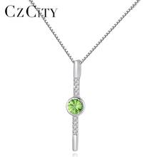 CZCITY новый дизайн высокое качество 925 стерлингового серебра кулон ожерелье для женщин вечерние Роскошные чешские Драгоценности изысканное ожерелье зеленый ювелирные изделия 2024 - купить недорого