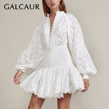 GALCAUR Sexy camisa falda conjuntos de dos piezas mujer Blusa con manga de linterna Tops mujeres de cintura alta de Patchwork falda de encaje trajes 2024 - compra barato