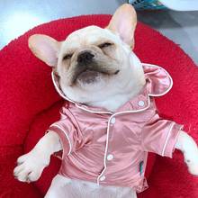 Cão de estimação roupas de seda macia francês bulldog pijamas pet coat roupas para cães pequenos shih tzu filhote de cachorro gato camisa animais de estimação traje 2024 - compre barato