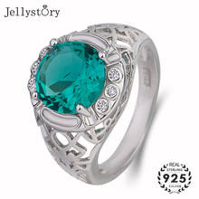 Jellystory-Anillo de plata de ley 100% con forma redonda para mujer, sortija de Esmeralda con piedras preciosas, joyería fina de aniversario de fiesta 2024 - compra barato