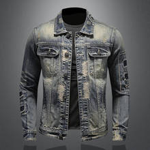 Men's Denim Jacket with Holes Spring  Autunmn New Fashion Coat 2024 - buy cheap
