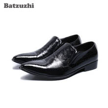 Batzuzhi Luxury Men Shoes Soft Genuine Leather Black Pointed Toe Slip-on Leather Dress Shoes Zapatos Hombre Formal Business Shoe 2024 - buy cheap