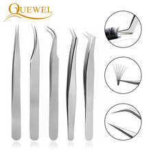 Quewel 5pcs/set Eyelashes Tweezers Premium Matte Silver Tweezers Stainless Steel Lashes Stright Bending Eyelash Extension Tools 2024 - buy cheap