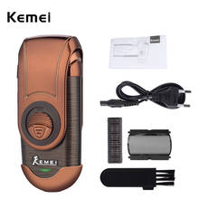 Kemei barbeador portátil 3d, duplo flutuante, recarregável, aparador de barba, barbear removível para homens, ferramenta de cuidados faciais 2024 - compre barato