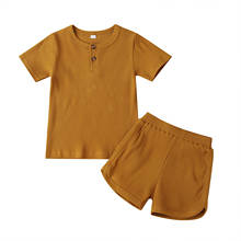 Roupas esportivas casuais para crianças de 1-6 anos, camisetas com botão de manga curta e shorts, cores sólidas, para meninos e meninas, 2 peças 2024 - compre barato