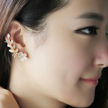 Korean Fashion Creative Opal Leaf Earrings Petals Rhinestone Ear Clips Women's Jewelry 2024 - buy cheap