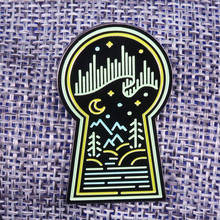 Night Sky Lapel pin polar lights brooch cute moon stars trees jewelry natural gift 2024 - buy cheap