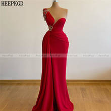 Sexy vermelho um ombro longo vestido de noite chique cristal elástico cetim sereia plus size formatura vestidos ocasião formal vestidos femininos 2024 - compre barato