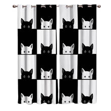Cortinas geométricas de gato blanco y negro para ventana, baño, dormitorio, cocina, juegos de tratamiento de ventana para niños 2024 - compra barato