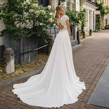 Open Back Boho Chiffon Wedding Dresses Lace Appliques Scoop Neck A Line Simple Bridal Gowns Sweep Train Robe de Mariee 2024 - buy cheap