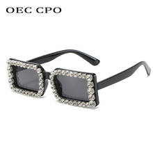 Oec óculos de sol de diamante quadrado cpo, óculos escuros femininos de armação pequena fashion com strass uv400 óculos de sol de cristal o962 2024 - compre barato