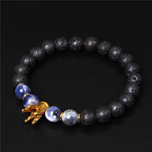 Natural Lava Volcanic Stone Beads Bracelet Fashion Elastic Rope   Micro Pave CZ Crown Charm Bracelet Men Yoga Jewelry Gifts 2024 - buy cheap