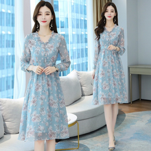 Fashion Dress 2022 New Chiffon Dress Blue Floral Dresses Slim Waist Summer Dress Long Sleeve Fashion Dresses for Women Clothes 2024 - buy cheap