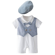 baby children's clothing boy gentleman rompers + hat robe striped short-sleeved jumpsuit / romper + cap 2024 - buy cheap
