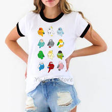Summer 2021 harajuku kawaii watercolor birds Cockatiel Parrot tee shirt femme funny animal print tshirt cute graphic ringer tees 2024 - buy cheap