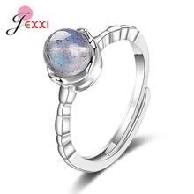 Anillo Vintage de plata de ley 100% 925 para mujer y hombre, piedra lunar azul, joyería fina de aniversario, ajustable, descuento 2024 - compra barato