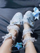 Sapatos de lolita para festa de chá, laço japonês anime cosplay fivela estrela doce sapatos de lolita cabeça redonda salto médio 4cm renda kawaii 2024 - compre barato