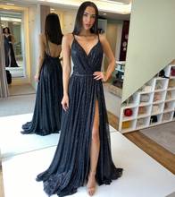 Elegant Long V-Neck Black Pleated Evening Dresses with Pockets Floor Length Open Back Abendkleider Formal Party Dress for Women 2024 - buy cheap