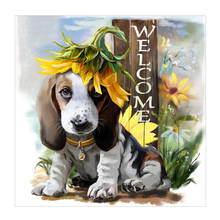 Pintura de diamante 5D DIY "cachorro de bienvenida", punto de cruz, bordado de diamantes redondos completos, imagen de mosaico de diamantes de imitación de perro, decoración del hogar 2024 - compra barato