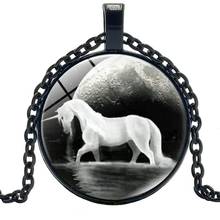 New Jewelry Statement Necklace Black and White Unicorn Creative Time Glass Convex Round Pendant Necklace Children's Gift 2024 - buy cheap