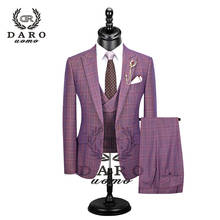 DARO 2022 новый мужской костюм из 3 предметов модный клетчатый Костюм приталенный сине-фиолетовый свадебный костюм Блейзер брюки и жилет DR8193 2024 - купить недорого