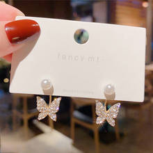 Senhoras de luxo elegante borboleta strass pérola brincos para mulheres 2020 na moda brincos incomuns jóias moda kolczyki 2024 - compre barato