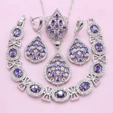 New Exquisite Purple Semi-precious 925 Silver Jewelry Sets Women Bracelet Earrings Necklace Pendant Ring Bridal Wedding Jewelry 2024 - buy cheap