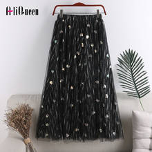 2020 Summer Three Layers Women Shiny Sequined Midi Tulle Skirt Hight Waist Korean Casual Black Harajuku Mesh Skirts Womens Saias 2024 - buy cheap