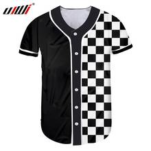 UJWI Summer Man New Button T-shirt Short 3D Printed Black and white plaid  Streetwear Big Size Costume Unisex Baseball Shirt 2024 - buy cheap