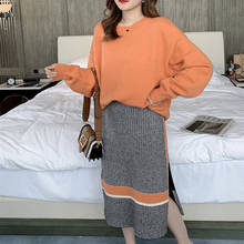 Casual suit temperament fashion two-piece autumn new long-sleeved loose round neck sweater split fork skirt elegant 2 sets 2024 - buy cheap