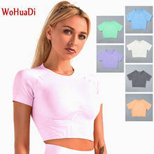 Топ WOHUADI женский бесшовный с коротким рукавом, укороченный топ для фитнеса, спортивная одежда для активного отдыха, спортивная рубашка для воркаута 2024 - купить недорого