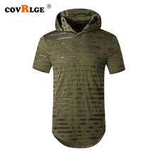 Covrlge Men's Hipster Hip-hop Ripped Long Hooded Round Neck Short-sleeved T-shirt Male Streetwear Alternative Clothing MTS608 2024 - buy cheap